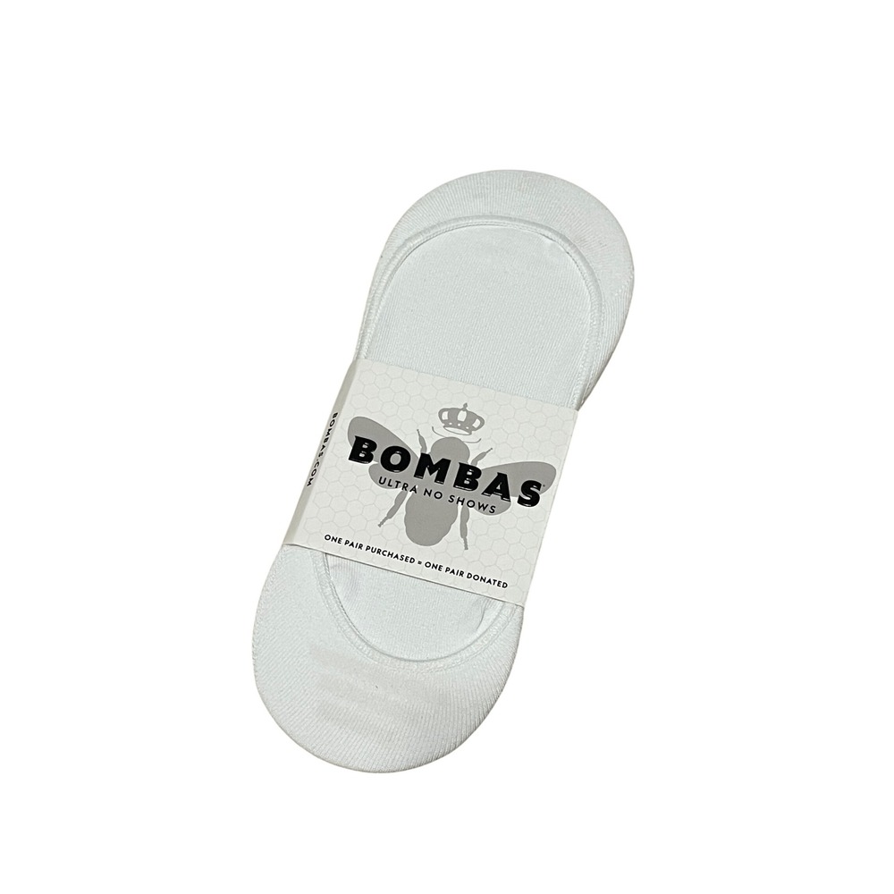 Bombas Ultra No Show Socks White Medium Stay-Put Heel Grip Cotton Blend NWT